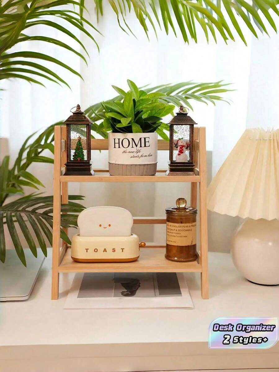 1 PC Large Capacity Vertical Multi Function Tabletop Storage Rack Cup Holder Display Shelf Home Decor Rustic Style Can Store Kitchen Items Cosmetics Potted Plants Desk Organizer For Home Office Living Room Dorm Bathroom Countertop Organizer - Multicolor - View 1