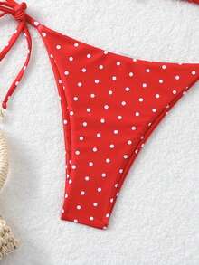 Swim Basics Summer Beach Women's Random Polka Dot Printed Bikini Set - Red - View 5