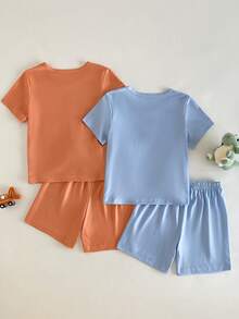 4pcs/Set Young BoyCute Cartoon Dinosaur Print Loose Short Sleeve Top And Shorts Pajama Set - Multicolor - View 2