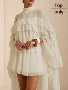 SHEIN Veneréa 女士复古优雅荷叶边领衬衫 - 杏色 - 查看 3