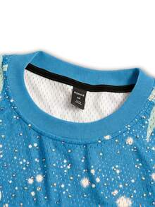 ROMWE MEN Street Life World Cup Men's Summer New Design Rhinestone Printed Street American Sports Style Short Sleeve T-Shirt,  With Star Pattern - Blue - View 5