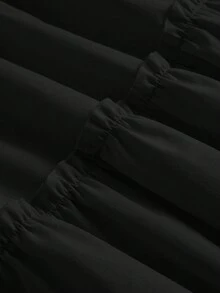SHEIN MOD 100%純棉波西米亞長裙 抽繩紙袋腰褶邊荷葉邊裙襬黑色 - 黑色 - 查看 3