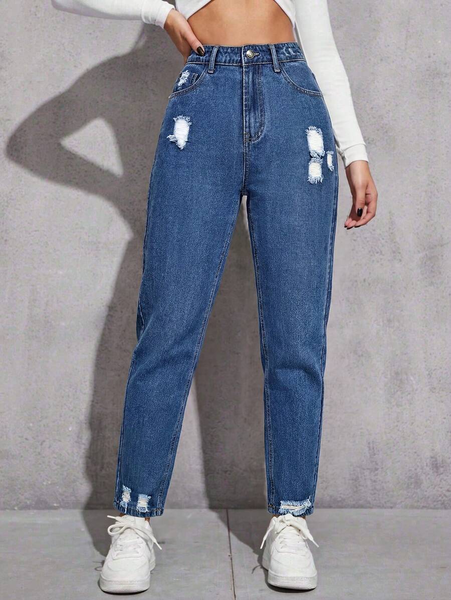 Flexra Casual Washed Distressed Denim Jeans - Dark Wash - View 1