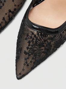 CUCCOO CHICEST Women Shoes Pointed Slimline Heel Fashion Black Lace Mesh Basic Simple Daily Versatile Elegant Wedding Party Women's High Heel Shoes Slingback Shoes - Mesh black - View 8