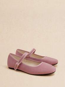 Rosivie Women's Retro Elegant Commuting Casual Contrast Trim Adjustable Buckle Flat Shoes - Pink. - View 6