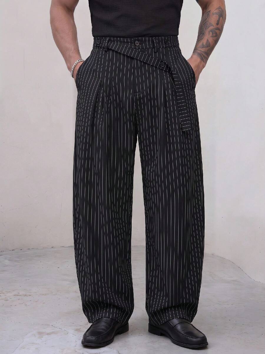 SWAVVY Men's Solid Color Pleated Wide Leg Loose Casual Long Pants,For Spring And Autumn - Black - View 1