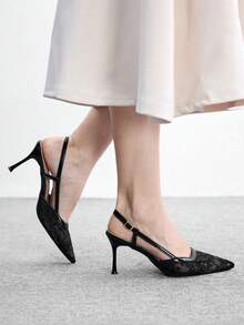 CUCCOO CHICEST Women Shoes Pointed Slimline Heel Fashion Black Lace Mesh Basic Simple Daily Versatile Elegant Wedding Party Women's High Heel Shoes Slingback Shoes - Mesh black - View 5