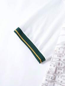 ROMWE MEN Prep Casual Sports Jesus Pattern Print Short Sleeve Ring Jersey T-Shirt, World Cup - Multicolor - View 6