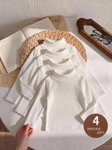 LMoss Kids Baby Boy 4pcs Solid Color Knit Stand Collar Casual Top Set - White - View 6