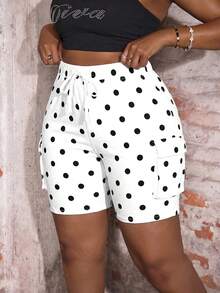 Slaydiva Women's Plus Size Drawstring Waist Polka Dot Casual Kawaii Cute Outing Vacation Brunch Date Night Shorts Black And White Beach Summer - Black and White - View 3