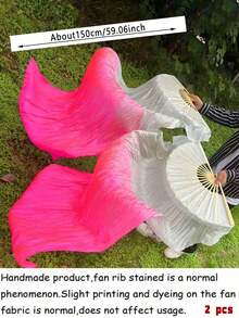 2Pcs Belly Dance Fans, Silk Tassel Bamboo Fans, Colorful Dance Props For Stage Performance & Mother's Day Gifts - Multicolor - View 19