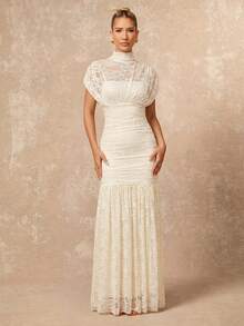Lumalex Vestido elegante de encaje para mujer - Albaricoque - Ver 4