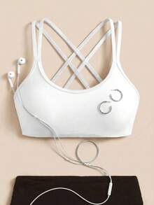 SHEIN Cheerettes 女士纯色休闲日常运动文胸 - 白色 - 查看 2