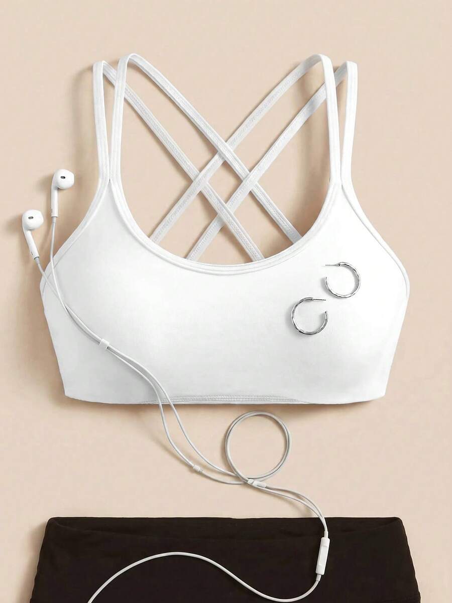 SHEIN Cheerettes 女款純色休閒日常運動內衣上衣，適合健身、健身運動與瑜珈，秋冬款 - 白色 - 查看 1