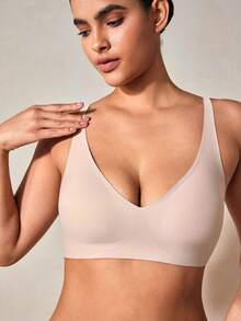 Veilyse Women's Seamless V-Neck Gel Push-Up Bra, Removable Pads & Racerback Design - Comfortable Wireless Structure, Breathable Lingerie, V-Neck, Elastic Underwear, Suitable For Daily Wear, All Seasons, Work, Yoga - Apricot - View 8