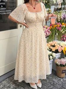 GalTyme Plus Size Women's All-Over Print Pleated Elegant Waist-Defining Party Dress - Multicolor - View 5