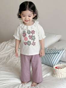 Dazy Kids 女嬰圓領清新甜美印花短袖休閒家居服 夏季 - 淡紫色 - 查看 3