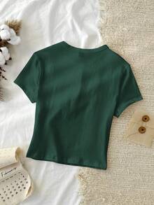 Tseoso 1pc Solid Form Fitted Tee 95% Cotton Dark Green - Dark Green - View 2