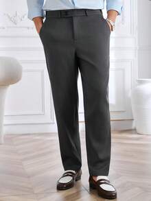 Core Aspect Men's Solid Color Slant Pocket Pleated Casual Trousers, Ceremony, Formal - Dark Grey - View 4