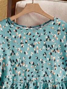 Rusticease Kemeja Ukuran Besar Gaya Boho Resort Kasual Lengan Berkerut Motif Seluruh Permukaan, Pakaian Musim Panas untuk Wanita/Musim Panas, Pakaian Liburan Tropis Wanita Warna Pastel - Mint Green - View 7