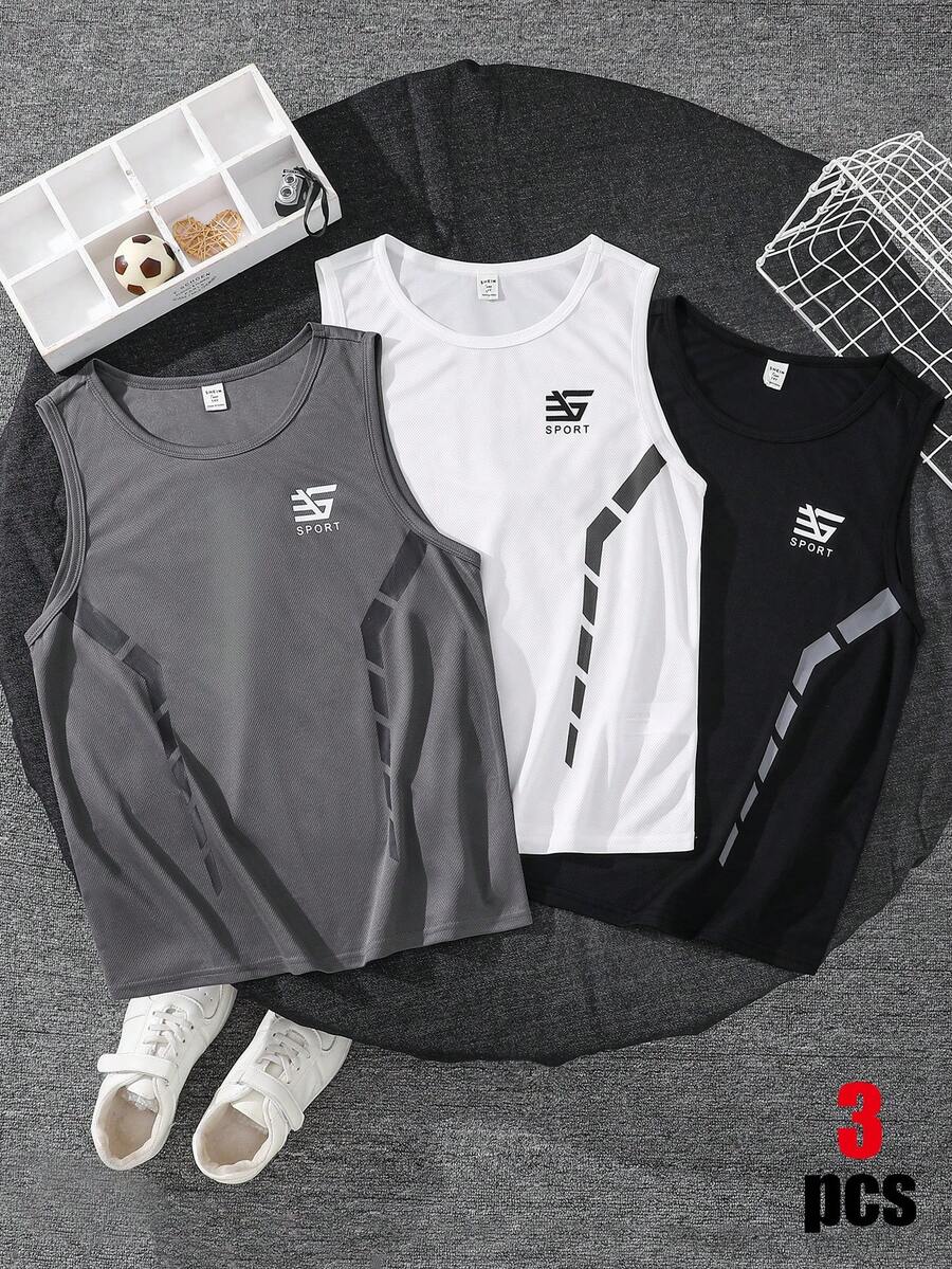 SHEIN 青少年男孩休閒簡約無袖背心,適合夏季日常穿著、運動、出遊、學校、派對、節慶、拍照 - 彩色 - 查看 1