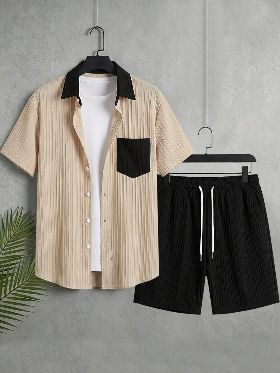 Surfspeed Men's Colorblock Shirt And Shorts Beach Set, Holiday - Multicolor - View 1