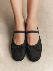 Rosivie Women's Bow Decoration Fashion Daily Travel Flat Shoes - Black - View 5