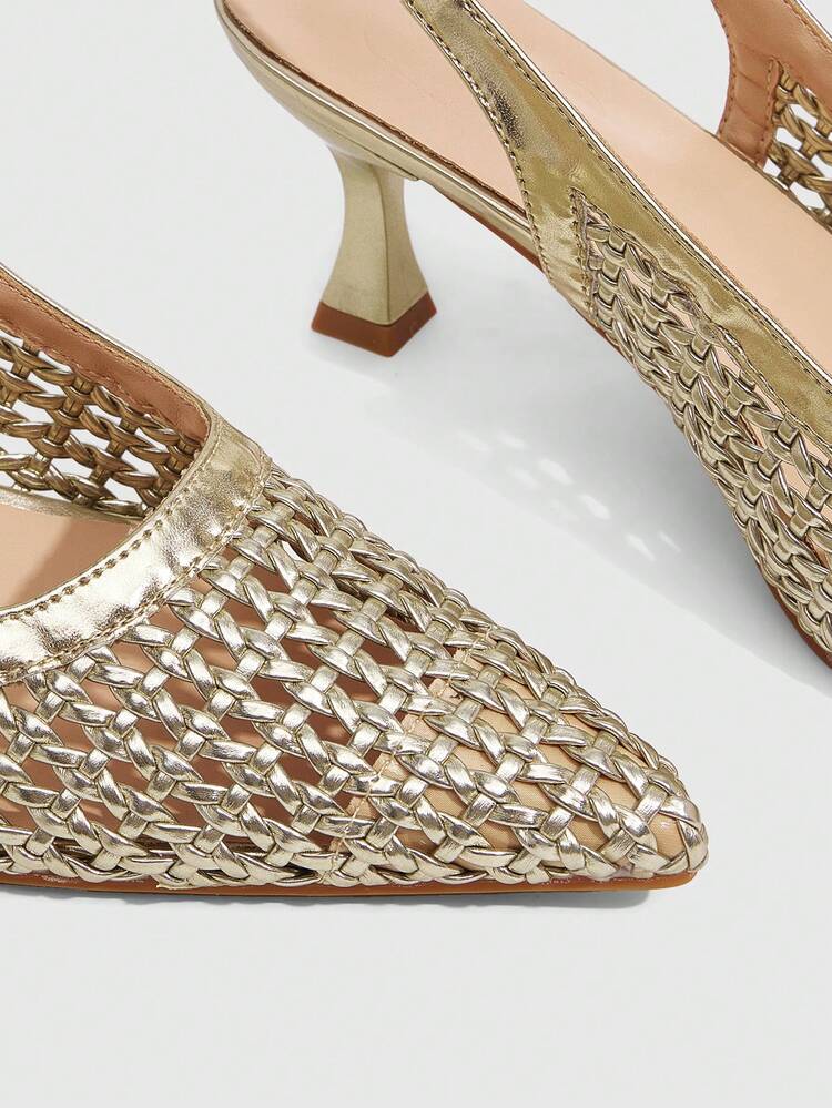 CUCCOO SZL Women's Fashion Pointed Knitting Splicing Suitable For Evening Parties Party Style High Heels Women's Shoes