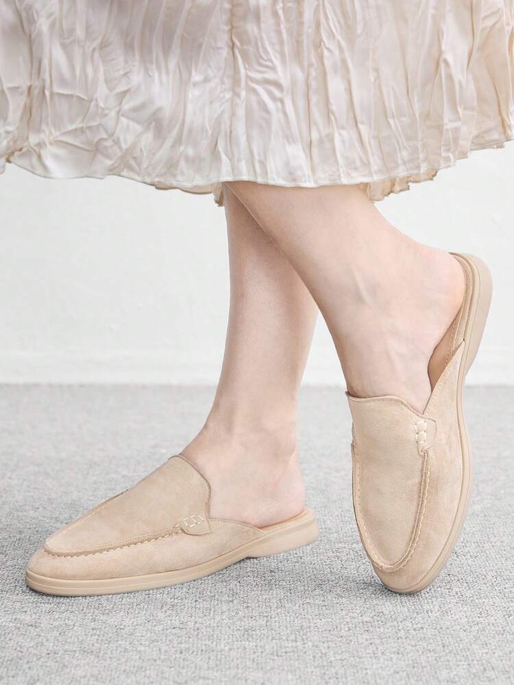 CUCCOO BIZCHIC Fashion Apricot Suede Comfortable Commuter Women's Flat Mule Shoes Women's Flat Shoes Slippers Are Suitable For Outdoor Shopping And Work, Daily Comfortable Flat Women's Shoes