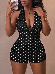 Slaydiva Plus Size Polka Dot Casual Bodysuit, Suitable For Summer - Multicolor - View 1