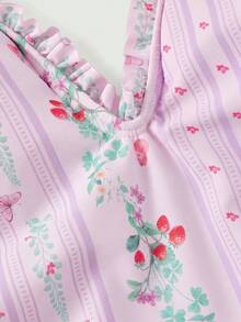SHEIN MOD 印花露背挂脖连体泳衣 - 淡紫色 - 查看 5