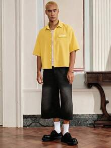SWAVVY Men's Summer Casual Plaid Shirt - Yellow - View 2