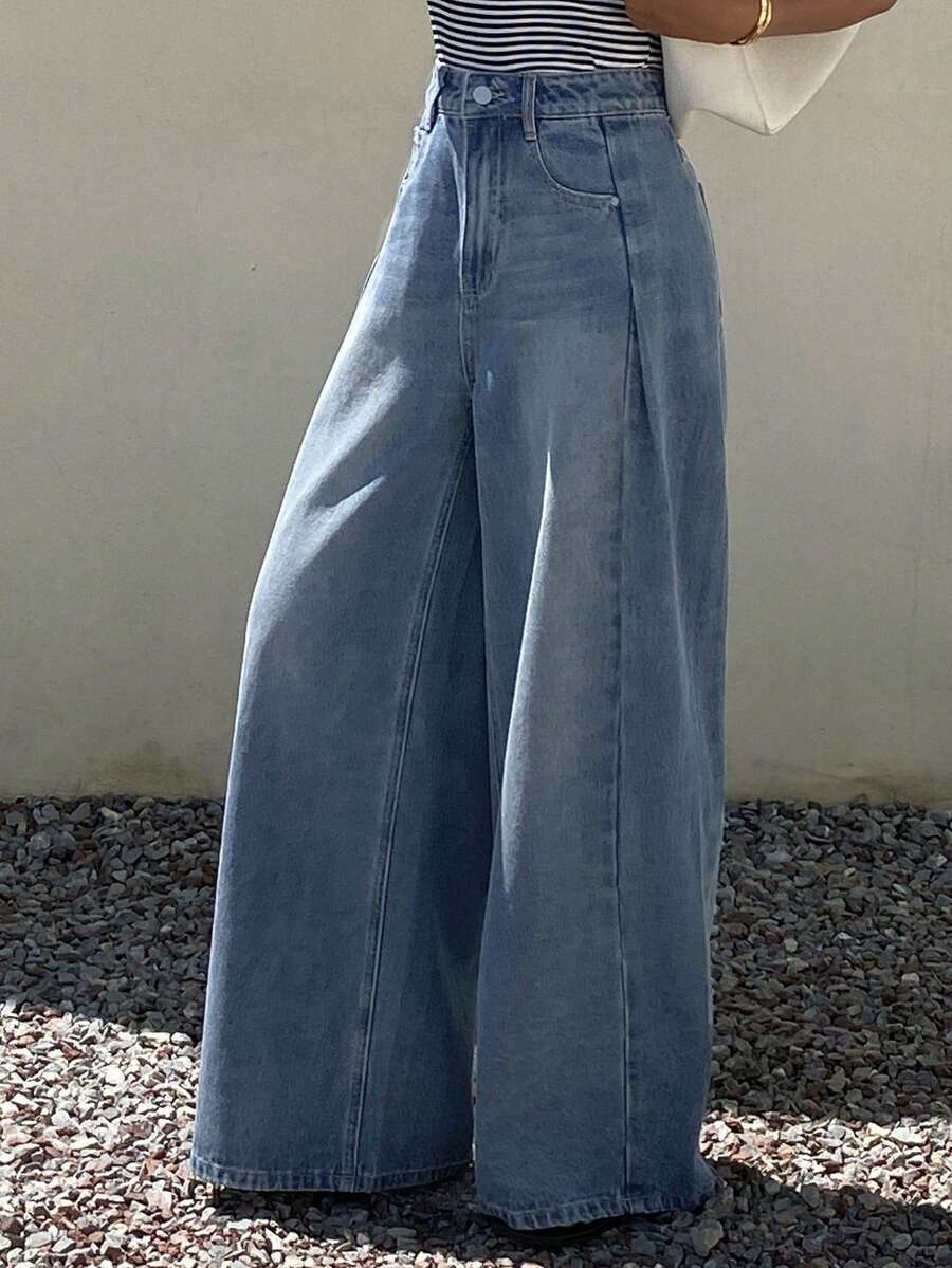 DAZY Distressed Washed Curved Leg Casual Streetwear Summer Women's Jeans School - Blue - View 1