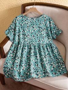 Rusticease Kemeja Ukuran Besar Gaya Boho Resort Kasual Lengan Berkerut Motif Seluruh Permukaan, Pakaian Musim Panas untuk Wanita/Musim Panas, Pakaian Liburan Tropis Wanita Warna Pastel - Mint Green - View 3
