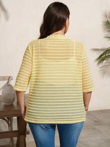 SHEIN LUNE Sommarjacka i plus size, casual, enfärgad med texturerad yta - Gul - Visa 2