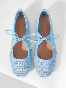 Mnmlis Women's Fashion Round Toe Strap Ins Style Flat Shoes - Blue 1 - View 1