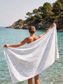 1 Pieza, Toalla de Microfibra de Secado Rápido a Prueba de Arena para Playa y Piscina, Toalla de Playa de Verano con Rayas Naranjas, Modelo de Concha Azul, Se Puede Usar en Múltiples Tamaños de Piscinas - Azul [Concha] - Ver 2