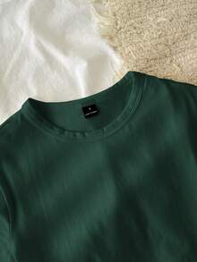 Tseoso 1pc Solid Form Fitted Tee 95% Cotton Dark Green - Dark Green - View 4