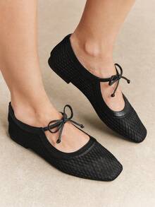 Rosivie Women Flats Spring And Summer New Models, Square Toe Design, Retro Love, Comfortable And Simple Vacation, Women's Flat Bottom, A Must For Commuting, Casual And Versatile - Black 3 - View 3