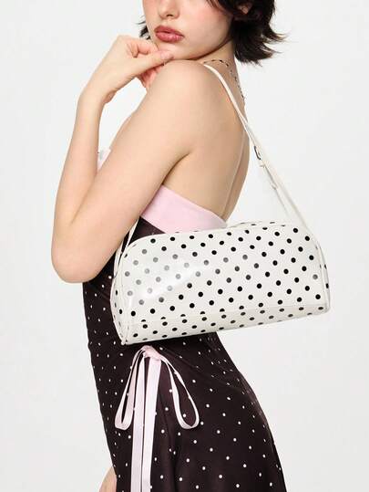 ROMWE Kawaii Women's Shoulder Bag, Fashionable Polka Dot Underarm Bag, Street Style Versatile Handbag