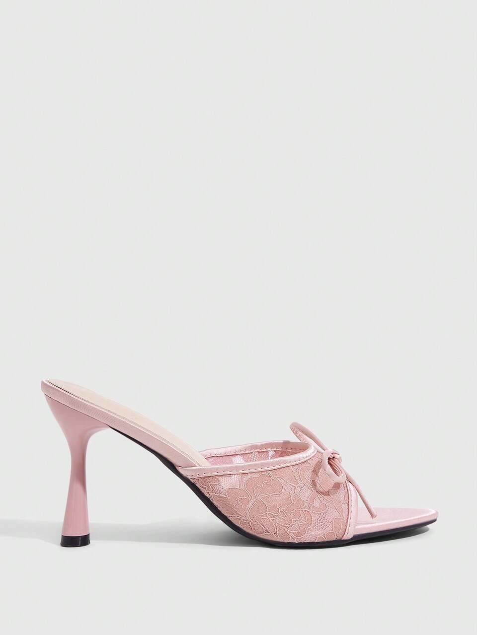 CUCCOO SZL Sweet Bow Lace Mesh Fashion Temperament Word With Fairy Thin Heels Sandals Women Wear Open-Toed High-Heeled Slippers