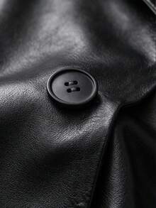 SHEIN Clasi Plus Size Women's PU Leather Casual Jacket With Buttons, Ruched Cuffs, Suitable For Commuting - Black - View 4