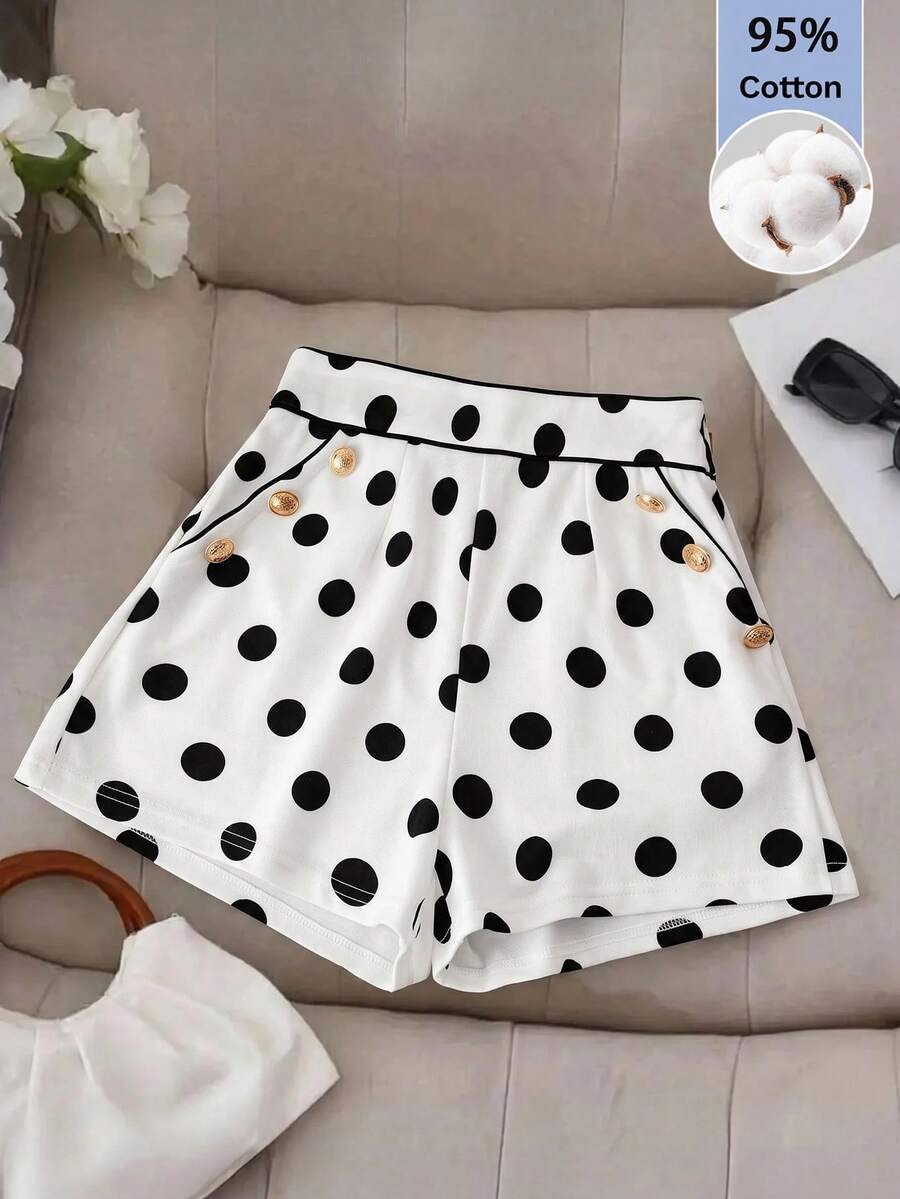 SHEIN Clasi 女款波點休閒百搭日常短褲 - 黑與白 - 查看 1