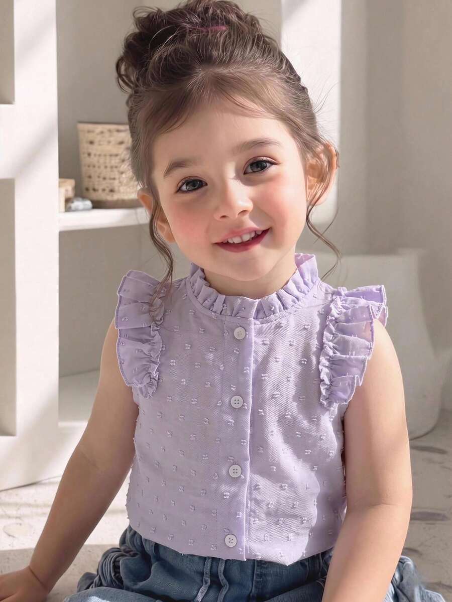 SHEIN Blusa sin mangas con volantes para niñas bebé