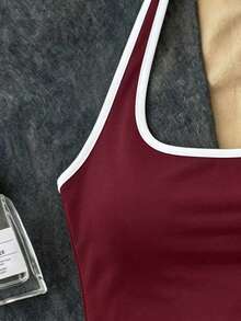 Atasan Halter Neck Panjang Kasual Warna Merah Tua untuk Remaja Perempuan, Atasan Tanpa Lengan Pas Badan Cocok untuk Musim Panas - Putih - View 2