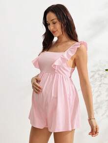 SHEIN 女款條紋孕婦連身褲，夏季時尚休閒粉紅色 - 粉色 - 查看 6
