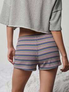 WESTFADE Mid Rise Tie Front Textured Knit Striped Lounge Shorts, Country Style For Women, Summer, Beach, 4th Of July, World Cup - Multicolor - View 7