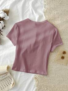 Tseoso 1 buah Kaos Kasual Minimalis Warna Polos Slim Fit, Cocok untuk Musim Panas, 95% Katun - Dusty Purple - View 2