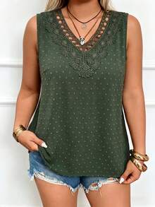 EMERY ROSE Plus Size Women's Spring/Summer Mid-Length Pom Pom Jacquard Fabric Simple Loose Fit Sleeveless Pullover Shirt Formal Evening Olive Green Elegant - Dark Green - View 5