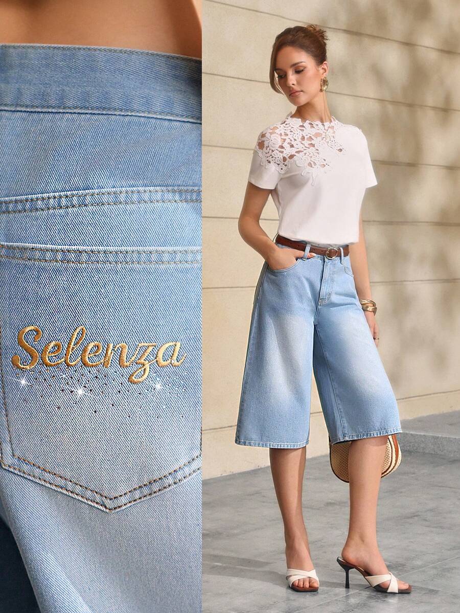 Selenza Women's Solid Color Fashion Straight Leg Cropped Jeans Everyday Light Blue Summer Casual Travel - Blue - View 1